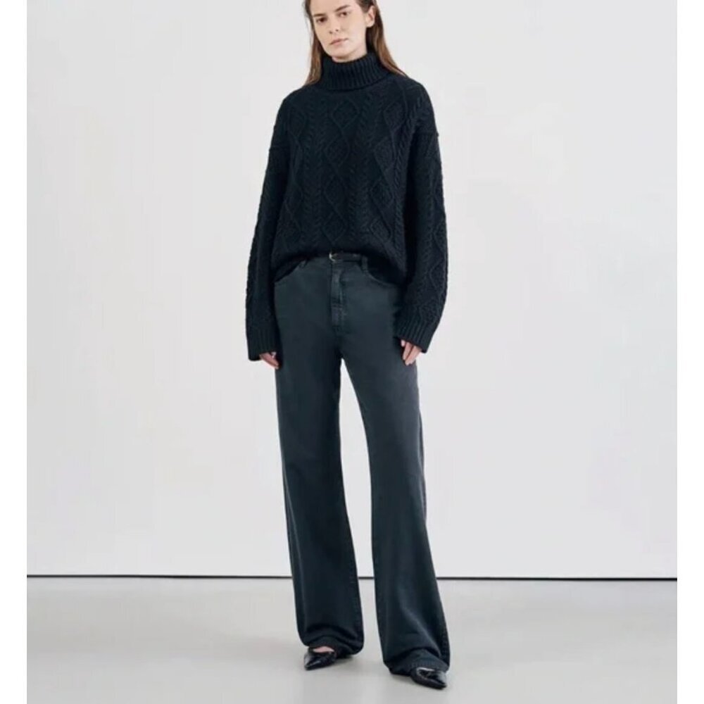 Nili Lotan Charcoal Grey Carbon Mitchell Mid Rise Non Stretch Straight Leg Pants